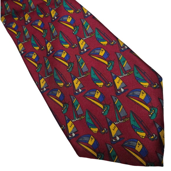 Vintage Bert Pulitzer red nautical sailing sail boat silk tie - 55" - Picture 1 of 5